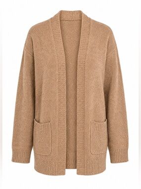Tan Knit Open Front Cardigan Sweater